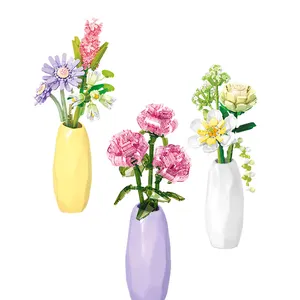 MOC bunga blok bangunan DIY batu bata plastik vas kreativitas barang dekorasi rumah kreatif rakitan hadiah buket untuk anak perempuan