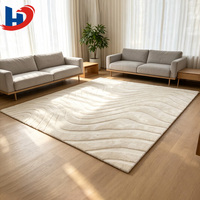 Tapis carré tufté fait main HJ Luxury High 3D Wavy Carved 100% laine, moderne, pour salon, chambre, insonorisant.