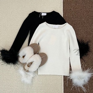 T-Shirt tinta unita per la primavera autunno per bambine in stile occidentale abbigliamento per bambini con nappe pelose maniche Casual camicia a fondo - Product Image 2