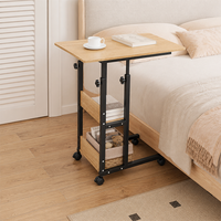 Bureau d'ordinateur roulant, table de travail mobile réglable en hauteur avec étagères de rangement, poste de travail portable pour ordinateur portable pour chambre à coucher