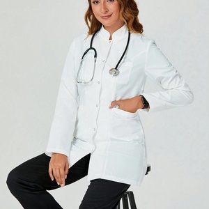 Blouse de laboratoire blanche à col montant et manches longues de haute qualité pour femmes, uniforme pour médecins, cliniques dentaires, salons de beauté, logo personnalisé - Product Image 2