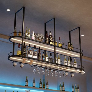 Support mural en fer forgé sur mesure pour verres à vin avec bande LED pour armoire de restaurant HD-789 – Design élégant en fer forgé - Product Image 1