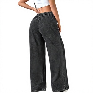 Street Wear Custom Logo Autumn Thick Fleece 100% Cotton Waterproof Women's Baggy Sweatpants Elastic Waist Wide Straight Pants - Product Image 4