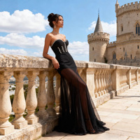 Nouvelle Robe de Soirée Formelle Sirène 2026 pour Femme, Col Cœur Épaules Dénudées, avec Volants en Tulle et Bandages