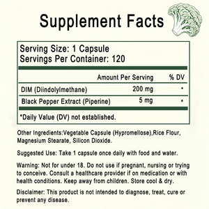 Capsules de DIM (Diindolylméthane) à Marque Blanche 200mg, avec Extrait de Poivre Noir, 120 Capsules par Flacon, Complément Alimentaire Quotidien - Product Image 2