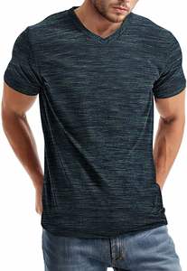 Camiseta de algodón transpirable con cuello en V para hombre, camiseta informal de ajuste elástico con estampado gráfico de moda - Product Image 2