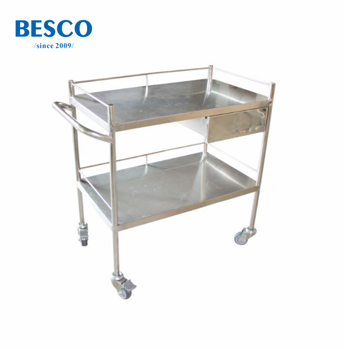 BESCO PM043 Stainless Steel 1-Drawer Hospital Trolley Clinical Analytical Utility Dental Clinic Cart Medical Instrument for