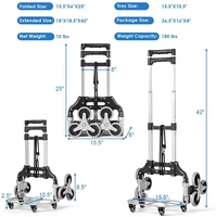 Chariot à main robuste à 6 roues, plateforme réglable en aluminium, chariot monte-escaliers, capacité de charge de 75 kg, chariot pliable portable, outils