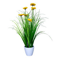 Plante artificielle en pot de 50 cm, type Bonsaï, avec 6 têtes de marguerites jaunes en faux jonc d'herbe, pour décoration de mariage, Noël, maison et bureau