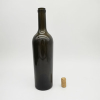 Bouteille de vin vide de 750 ml, couleur vert antique, à large col, en verre de Bordeaux, avec bouchon en liège, pour vin de raisin, impression de logo personnalisée