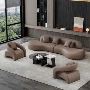 Conjunto de Sofá Curvo en Forma de S con Sillones, Tapizado en Cuero Lavable, Relleno de Espuma, para Sala de Estar - Product Image 2