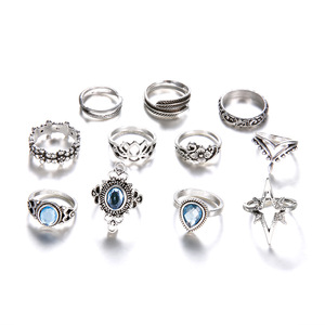 Conjunto de 11 anéis de flores Fanyue 2024 Bohemia <span class=keywords><strong>Retro</strong></span> para mulheres, conjunto de anéis para os nós dos dedos. - Product Image 5