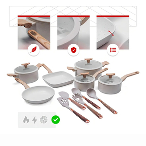 Modern Ceramic Marble Coated Pot Pan Glass Lids Bakelite Handles Non-Stick Aluminum <b>Cookware</b> <b>Set</b> - Product Image 5