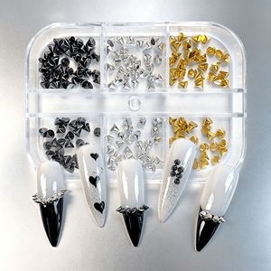 6 Rejillas de Adornos de Uñas Punk, Remaches Dorados y Plateados de Tamaños Mixtos, Puntas Planas y Conicas para Manicura y Decoración DIY de Uñas - Product Image 4
