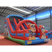 Glissière gonflable à Double voie de location de fête commerciale Glissière gonflable à thème de patte de chien de patrouille Glissière sèche humide pour enfants et adultes