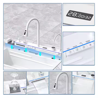 Robinet de cuisine à bol unique en acier inoxydable 304 fait à la main, lavage de vaisselle cascade avec rondelle de tasse à trois trous
