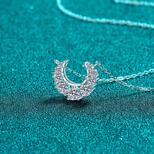 สร้อยคอแบบโซ่ประดับจี้รูปพระจันทร์ประดับเพชรสร้อยคอสุดหรูสำหรับผู้หญิงเครื่องประดับ S925สเตอร์ลิงเงินโมอิสซาไนต์ - Product Image 3