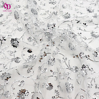 Tissu en tulle brodé de paillettes argentées brillantes de haute qualité 6+3mm, maille florale scintillante en organza pour décoration de fête costumée