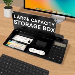 Pizarra de escritorio de vidrio negro pequeña personalizable con soporte para teclado, pizarra blanca para notas y almacenamiento - Product Image 5