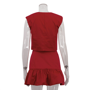 Haut et minijupe coton <span class=keywords><strong>rouge</strong></span> <span class=keywords><strong>2</strong></span> <span class=keywords><strong>pièces</strong></span> été mini jupe ensembles femmes - Product Image 3