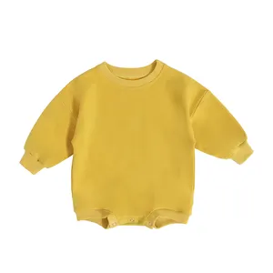 Wholesale OEM/ODM Solid Color French Terry Gots Certified Newborn Baby Clothes Organic Cotton Boy Long Sleeve Baby Romper