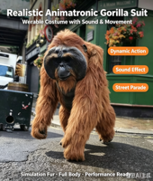 Costume de gorille animatronique réaliste grandeur nature, tenue de mascotte singe portable pour adulte, idéal pour les événements de parcs à thème et les spectacles d'Halloween