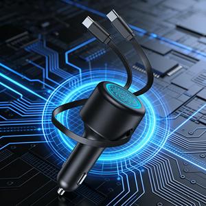 Chargeur de voiture 3-en-1 rétractable et pliable 2026 amélioré avec double port USB-C et câble rétractable pour une charge rapide du téléphone - Product Image 1