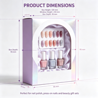 Boîte cadeau personnalisée pour faux ongles, en papier, avec fenêtre, couleur violette, pour kit de manucure