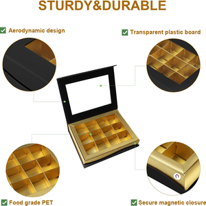 Boîtes d'emballage de chocolat vides avec fenêtre transparente, luxe noir rigide 12 cavités boîte en papier de chocolat - Product Image 3