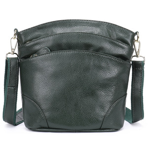 Multi-Zipper Top Layer Cowhide Leather Bucket Bag Simple Fashion Large Capacity Autumn Winter Mother Messenger <b>Purse</b> Vintage - Product Image 4