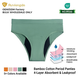 OEM OEKO-TEX Bamboo Cotton Menstrual Underwear Washable Reusable Custom 4 Layer Leakproof Heavy Flow Period Panties For Women