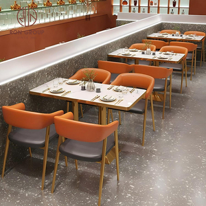 Conjunto de muebles de restaurante comercial Silla de cuero naranja con costuras verticales y mesa cuadrada con sofá para cafetería - Product Image 4