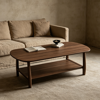 Table basse moderne en bois massif durable avec étagère de rangement inférieure pour livres et ordinateurs portables, meubles de salon