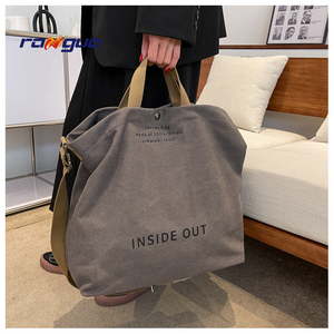 Ranguo Custom Logo Retro Digital Printed Eco-Friendly Oversize Weekend Heavy Fabric Canvas Cotton Shopping Tote Bag Long Strong