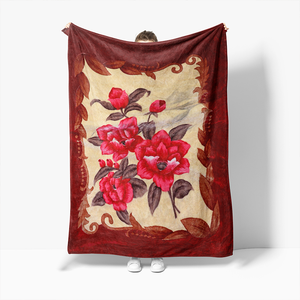 Sang Trọng Màu Đỏ Dày Sang Trọng Chăn Hoa Mẫu Đơn In Ấn Một Mặt Raschel Chồn Chăn Bán Buôn - Product Image 1