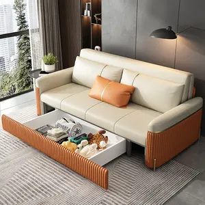 Modern Electric Folding Multifunctional Sofa Bad Luxury Leather Folding Pull Out Sectional Sofa Bed With Storage