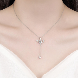 Hainon 925 Sterling Silver Cupid's Heart Zircon Kalung dan romantis sayap malaikat kalung - Product Image 4