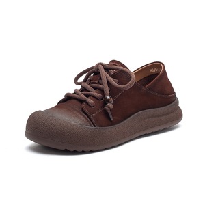 Chaussures plates en cuir véritable pour femmes, style rétro, couleur délavée, bout rond, décontractées, polyvalentes, pour étudiantes, baskets quotidiennes - Product Image 6