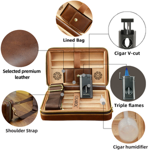 Étui de voyage pour cigares en cuir de qualité supérieure avec <span class=keywords><strong>briquet</strong></span> et accessoires pour 6 cigares, cadeau pour homme - Product Image 4