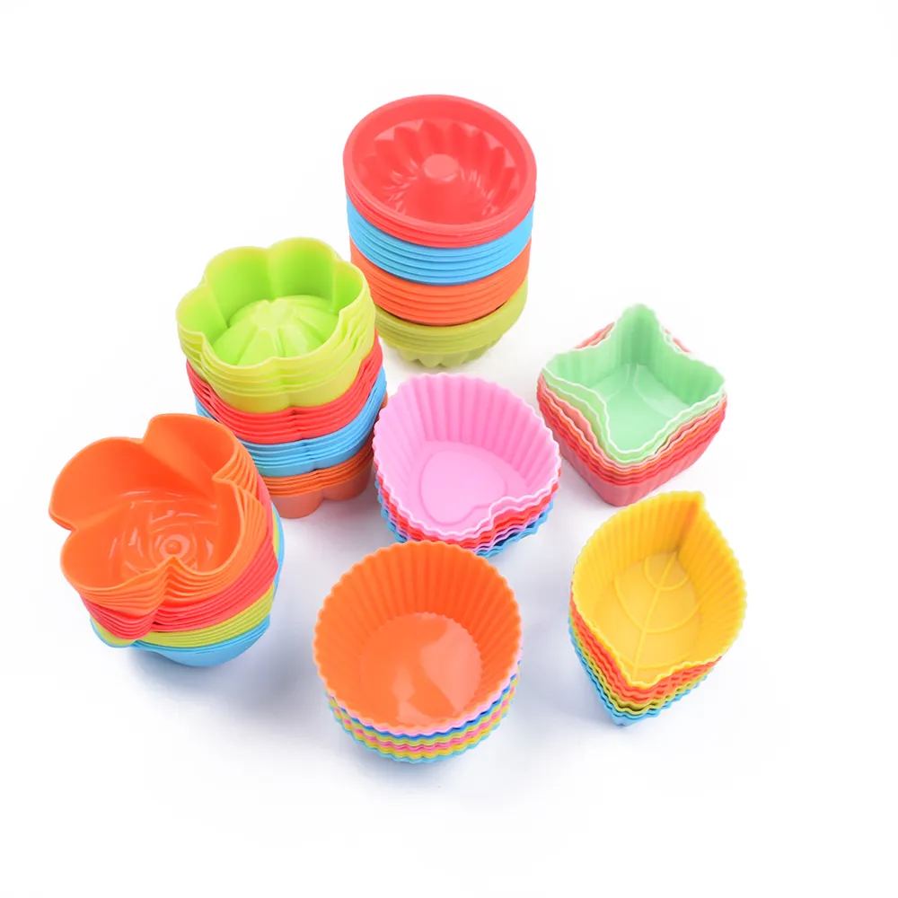 Outil de cuisson en silicone LOGO personnalisé doublures de cupcakes tasses de cuisson réutilisables antiadhésives amour rose fleur multi formes moules à muffins à pâtisserie