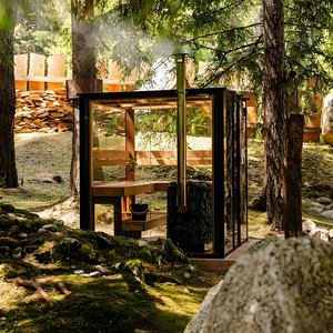 Sauna extérieur moderne de luxe, miroir noir carré, avec poêle, en forme de cube en bois, à <span class=keywords><strong>vendre</strong></span> - Product Image 3