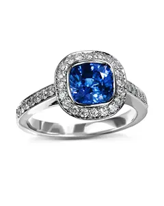 Hailer perhiasan Fashion desain Halo 2ct bantalan memotong safir biru dengan Moissanite 925 cincin perak murni