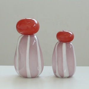 Vaso Moderno in Vetro Soffiato a Mano <span class=keywords><strong>con</strong></span> Parte Superiore a Ciottoli e Corpo Striato Rosa, Centrotavola Decorativo per Casa e Regali - Product Image 2