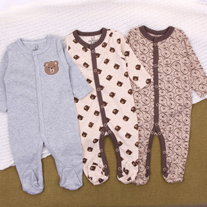 Mameluco de Algodón Puro para Recién <span class=keywords><strong>Nacido</strong></span>, Manga Larga, Tres Estaciones, Ropa de Dormir para Bebé, Transpirable, con Estampados de Osos/Florales - Product Image 5