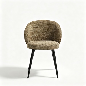 Chaise de salle à manger à dossier incurvé en tissu bouclé, chaise d'appoint avec pieds en métal, sièges décoratifs pour salle à manger, maison, hôtel - Product Image 2