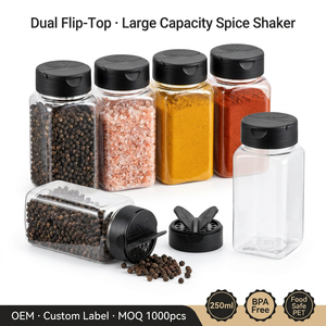 Clear Pet Plastic Square Spice Jars 250Ml Seasoning <strong>Blend</strong> <strong>Bottle</strong> With Seal Liner Slip Inside Condiment - Product Image 3