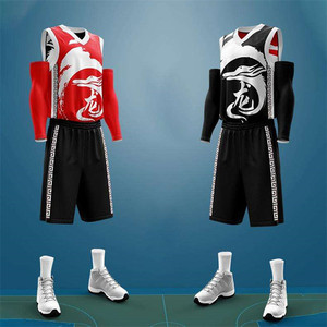 طقم قمصان كرة سلة مخصص بطباعة رقمية سريعة الجفاف بمقاسات كبيرة باللونين الأسود والأحمر زي كرة سلة مخصص للصيف - Product Image 1