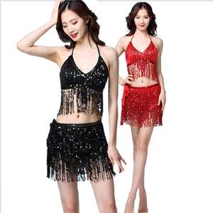 Conjunto de Top y Falda con Lentejuelas y Flecos para Danza del Vientre, Festivales de Música, Carnaval, Halloween, Cosplay, <span class=keywords><strong>Disfraz</strong></span> de <span class=keywords><strong>Animadora</strong></span> - Product Image 1