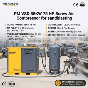 Compresseur d'air rotatif à vis industriel haute efficacité 10 bars 55 kW 75 CV 300 CFM 230 V avec sécheur pour sablage - Product Image 1