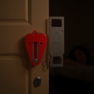 Serrure de porte antivol portable rouge en acier inoxydable à fixation murale pour la sécurité domestique avec butée de porte et loquet de sécurité - Product Image 2